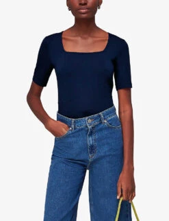 Whistles Square-neck Stretch-woven T-shirt 7 Whistles Square-neck Stretch-woven T-shirt -Whistles Closet Shop R04136792 NAVY ALT02