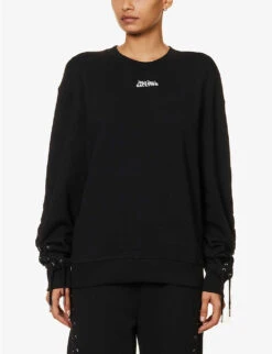 Jean Paul Gaultier Flowers Lace-up Cotton-jersey Sweatshirt 8 Jean Paul Gaultier Flowers Lace-up Cotton-jersey Sweatshirt -Whistles Closet Shop R04137673 BLACK ALT02