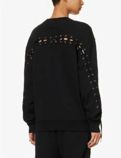 Jean Paul Gaultier Flowers Lace-up Cotton-jersey Sweatshirt 9 Jean Paul Gaultier Flowers Lace-up Cotton-jersey Sweatshirt -Whistles Closet Shop R04137673 BLACK ALT03