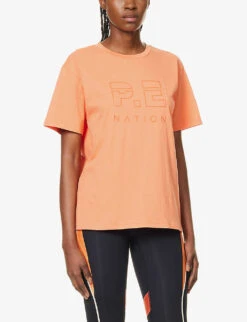 P.E NATION Heads Up Logo-print Organic-cotton T-shirt -Whistles Closet Shop R04137942 MELON ALT02