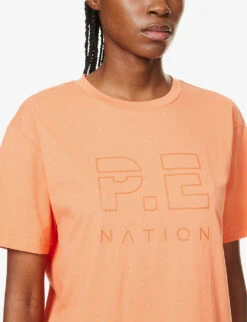 P.E NATION Heads Up Logo-print Organic-cotton T-shirt -Whistles Closet Shop R04137942 MELON ALT04