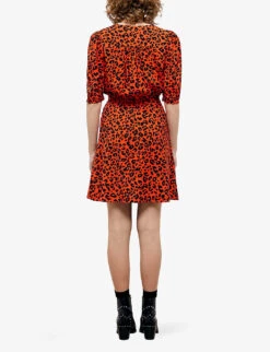 THE KOOPLES Leopard-print V-neck Regular-fit Woven Mini Dress -Whistles Closet Shop R04138175 ORA4 ALT02