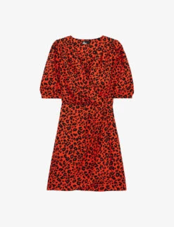 THE KOOPLES Leopard-print V-neck Regular-fit Woven Mini Dress