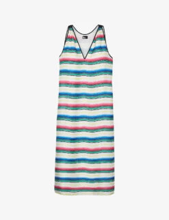 THE KOOPLES Stripe V-neck Woven Maxi Dress