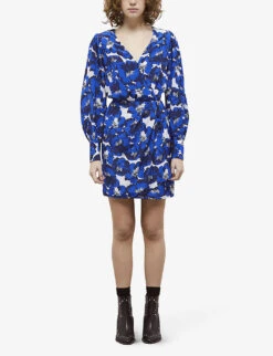 THE KOOPLES Floral-printed Silk Wrap Dress 7 THE KOOPLES Floral-printed Silk Wrap Dress -Whistles Closet Shop R04140807 BLU01 ALT02
