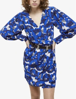 THE KOOPLES Floral-printed Silk Wrap Dress 9 THE KOOPLES Floral-printed Silk Wrap Dress -Whistles Closet Shop R04140807 BLU01 ALT04