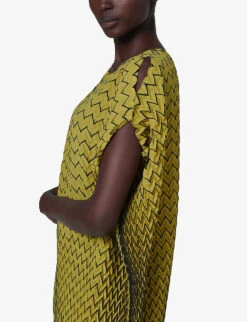 Zig Zag-pint Plissé Woven Midi Dress 9 Zig Zag-pint Plissé Woven Midi Dress -Whistles Closet Shop R04141951 YELLOW ALT04