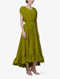 Ruffled-hem Woven Maxi Dress 7 Ruffled-hem Woven Maxi Dress -Whistles Closet Shop R04141964 OLIVE ALT02