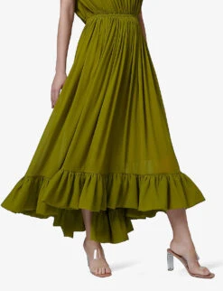 Ruffled-hem Woven Maxi Dress 9 Ruffled-hem Woven Maxi Dress -Whistles Closet Shop R04141964 OLIVE ALT04