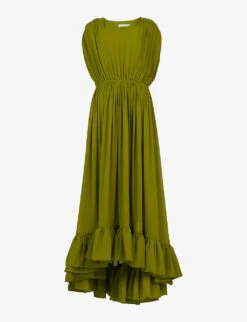 Ruffled-hem Woven Maxi Dress