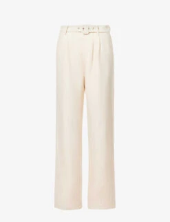 Paige Monette Straight-leg High-rise Linen And Rayon-blend Trousers