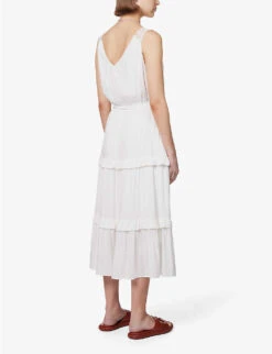 Paige Riviera Tiered-skirt Frilled-trim Rayon Midi Dress 8 Paige Riviera Tiered-skirt Frilled-trim Rayon Midi Dress -Whistles Closet Shop R04144121 WHITE ALT03