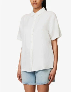 ANINE BING Bruni Curved-hem Linen-blend Shirt 7 ANINE BING Bruni Curved-hem Linen-blend Shirt -Whistles Closet Shop R04146341 WHITE ALT02