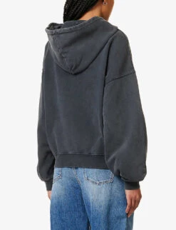 ANINE BING Eagle Graphic-print Organic-cotton Hoody 8 ANINE BING Eagle Graphic-print Organic-cotton Hoody -Whistles Closet Shop R04146344 WASHEDBLACK ALT03