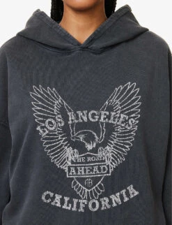 ANINE BING Eagle Graphic-print Organic-cotton Hoody 9 ANINE BING Eagle Graphic-print Organic-cotton Hoody -Whistles Closet Shop R04146344 WASHEDBLACK ALT04