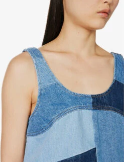 FRAME Patchwork-pattern A-line Denim Mini Dress -Whistles Closet Shop R04146407 BLUECOMPILATION ALT04