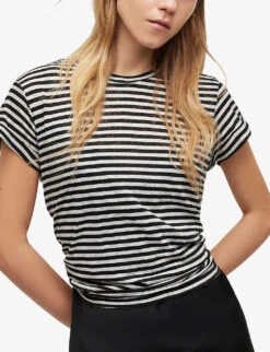 AllSaints Anna Striped Regular-fit Cotton-blend T-shirt -Whistles Closet Shop R04146611 CHALKINK ALT02