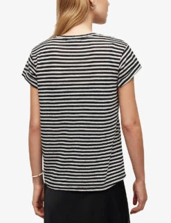 AllSaints Anna Striped Regular-fit Cotton-blend T-shirt -Whistles Closet Shop R04146611 CHALKINK ALT03