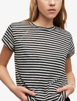 AllSaints Anna Striped Regular-fit Cotton-blend T-shirt -Whistles Closet Shop R04146611 CHALKINK ALT04
