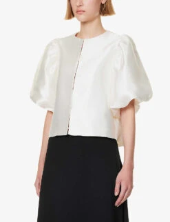 By Malina Cleo Round-neck Puff-shoulder Woven Blouse 7 By Malina Cleo Round-neck Puff-shoulder Woven Blouse -Whistles Closet Shop R04149443 IVORY ALT02