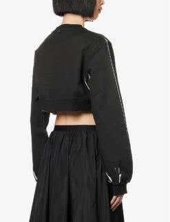 Miu Miu Logo-pattern Cropped Cotton-jersey Sweatshirt -Whistles Closet Shop R04149741 NERO ALT03