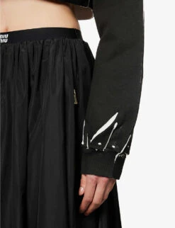 Miu Miu Logo-pattern Cropped Cotton-jersey Sweatshirt -Whistles Closet Shop R04149741 NERO ALT05