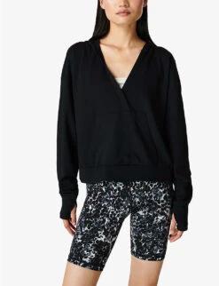 Sweaty Betty After Class V-neck Organic Cotton-blend Hoody 7 Sweaty Betty After Class V-neck Organic Cotton-blend Hoody -Whistles Closet Shop R04150387 BLACK ALT02