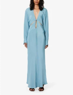 Cut-out Long-sleeve Silk Maxi Dress -Whistles Closet Shop R04150858 MARE ALT02