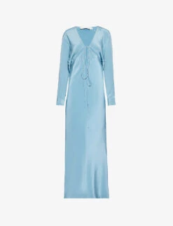 Cut-out Long-sleeve Silk Maxi Dress