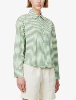 Weekend Max Mara Perak Striped Cotton Shirt 8 Weekend Max Mara Perak Striped Cotton Shirt -Whistles Closet Shop R04151181 GREEN ALT02