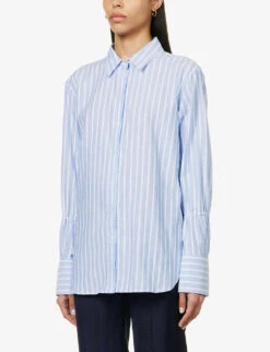 ME AND EM Stripe-pattern Boyfriend-fit Cotton Shirt -Whistles Closet Shop R04151520 BLUEWHITE ALT02