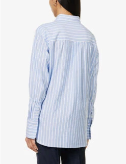 ME AND EM Stripe-pattern Boyfriend-fit Cotton Shirt -Whistles Closet Shop R04151520 BLUEWHITE ALT03