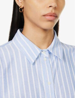 ME AND EM Stripe-pattern Boyfriend-fit Cotton Shirt -Whistles Closet Shop R04151520 BLUEWHITE ALT04