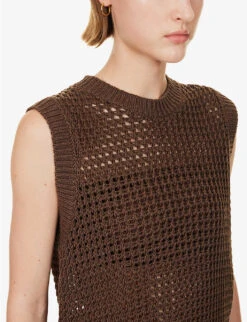 THEORY Textured Sleeveless Cotton Knitted Vest 9 THEORY Textured Sleeveless Cotton Knitted Vest -Whistles Closet Shop R04152411 PECAN ALT04