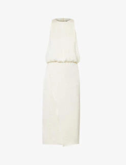 THEORY Round-neck Split-hem Satin Maxi Dress