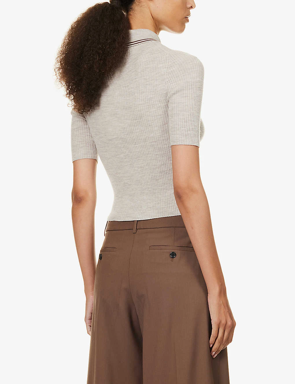 THEORY Polo-collar Contrast-trim Wool-blend Top 4 THEORY Polo-collar Contrast-trim Wool-blend Top - Image 4