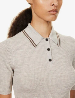 THEORY Polo-collar Contrast-trim Wool-blend Top 9 THEORY Polo-collar Contrast-trim Wool-blend Top -Whistles Closet Shop R04152426 MELANGEBROWNPECAN ALT04