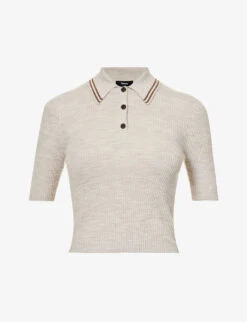 THEORY Polo-collar Contrast-trim Wool-blend Top