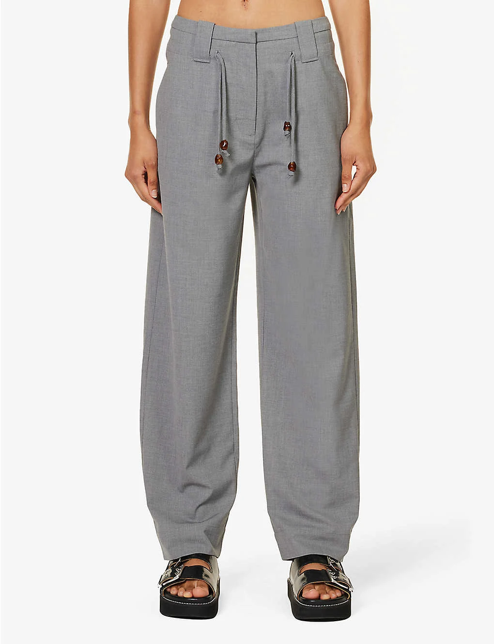 Ganni Bead-embellished Straight-leg Mid-rise Stretch-woven Trousers 3 Ganni Bead-embellished Straight-leg Mid-rise Stretch-woven Trousers - Image 3