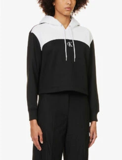 Calvin Klein Colour-blocked Contrast-panel Woven Hoody -Whistles Closet Shop R04153241 CKBLACK ALT02