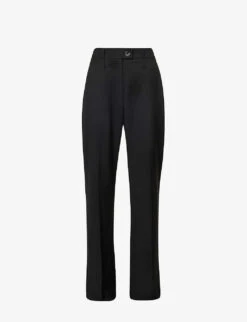 Wide-leg Mid-rise Wool Trousers