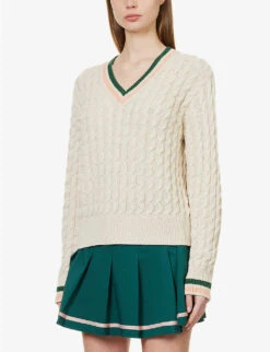 Maison Kitsuné X Olympia Le-Tan Crest Cable-knit Cotton-blend Jumper -Whistles Closet Shop R04153708 ECRU ALT02