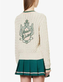 Maison Kitsuné X Olympia Le-Tan Crest Cable-knit Cotton-blend Jumper -Whistles Closet Shop R04153708 ECRU ALT03