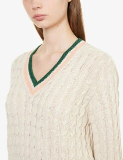 Maison Kitsuné X Olympia Le-Tan Crest Cable-knit Cotton-blend Jumper -Whistles Closet Shop R04153708 ECRU ALT04