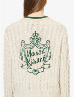 Maison Kitsuné X Olympia Le-Tan Crest Cable-knit Cotton-blend Jumper -Whistles Closet Shop R04153708 ECRU ALT05
