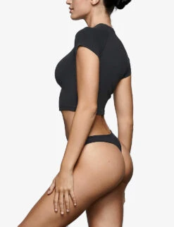 Vintage Cropped Stretch-cotton T-shirt -Whistles Closet Shop R04153795 WASHEDONYX ALT02