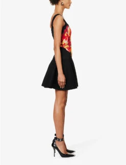 Alexander McQueen Solarised Orchid Graphic-print Knitted Mini Dress 7 Alexander McQueen Solarised Orchid Graphic-print Knitted Mini Dress -Whistles Closet Shop R04154723 BLACKREDYELLOW ALT02