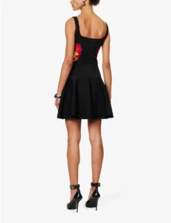 Alexander McQueen Solarised Orchid Graphic-print Knitted Mini Dress 8 Alexander McQueen Solarised Orchid Graphic-print Knitted Mini Dress -Whistles Closet Shop R04154723 BLACKREDYELLOW ALT03