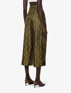 Max Mara Moxa Monogram-print High-rise Wide-leg Cropped Silk Trousers 9 Max Mara Moxa Monogram-print High-rise Wide-leg Cropped Silk Trousers -Whistles Closet Shop R04156230 OLIVEGREEN ALT03