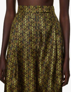 Max Mara Moxa Monogram-print High-rise Wide-leg Cropped Silk Trousers 10 Max Mara Moxa Monogram-print High-rise Wide-leg Cropped Silk Trousers -Whistles Closet Shop R04156230 OLIVEGREEN ALT04